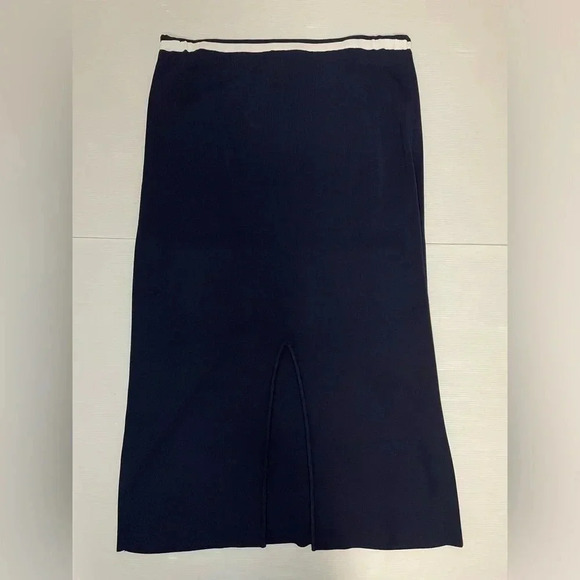 Staud Navy and White Karina Knit MIDI Skirt Size XL - Picture 7 of 7